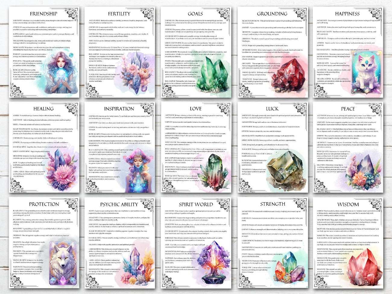 CRYSTAL MAGICK, 20 pages, Printable crystal meanings & guide for the stone witch, cleansing and charging, choose stones by magic intention - Morgana Magick Spell