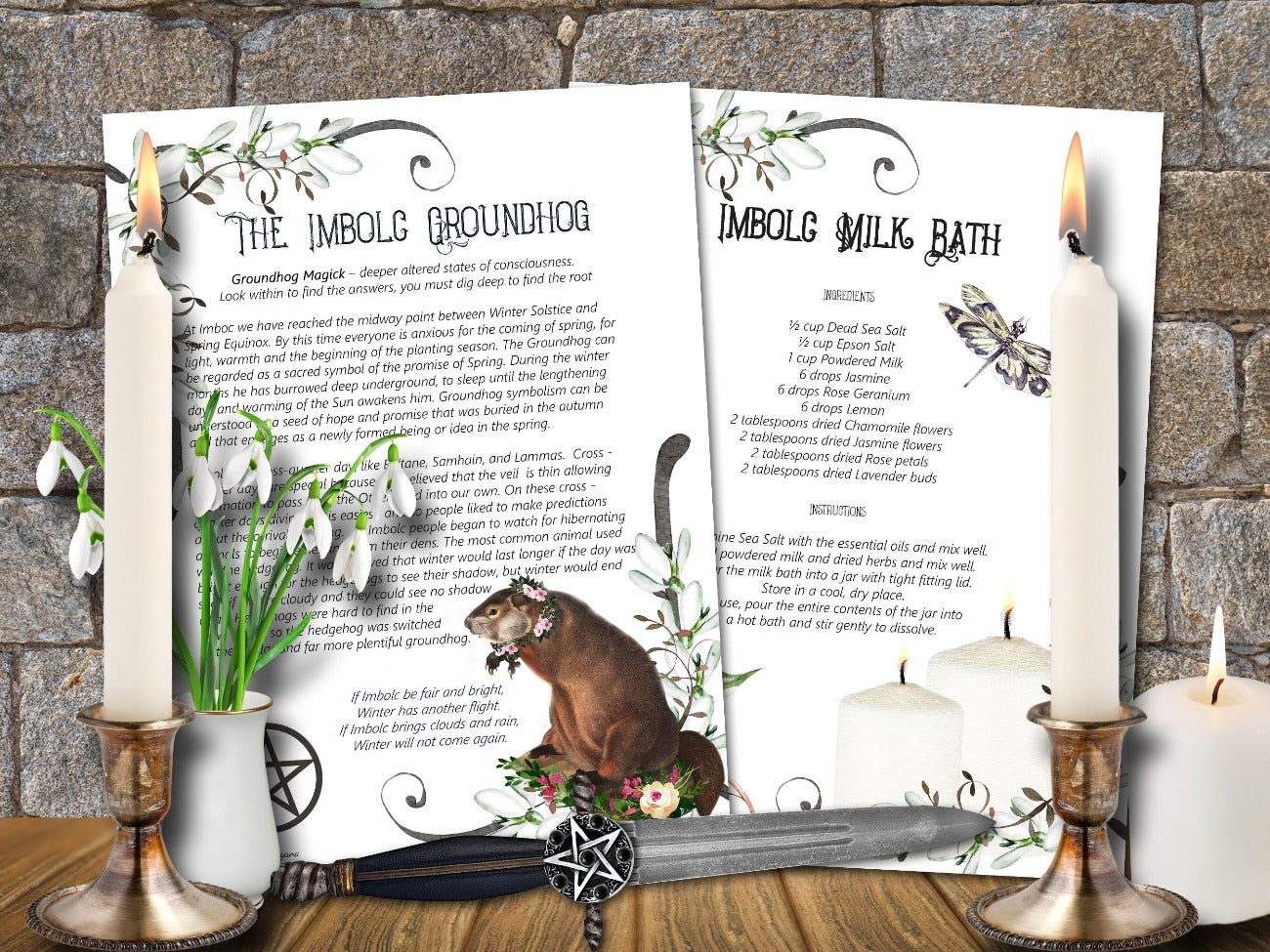 IMBOLC BUNDLE, Imbolc Milk Bath and The Imbolc Groundhog pages - Morgana Magick Spell