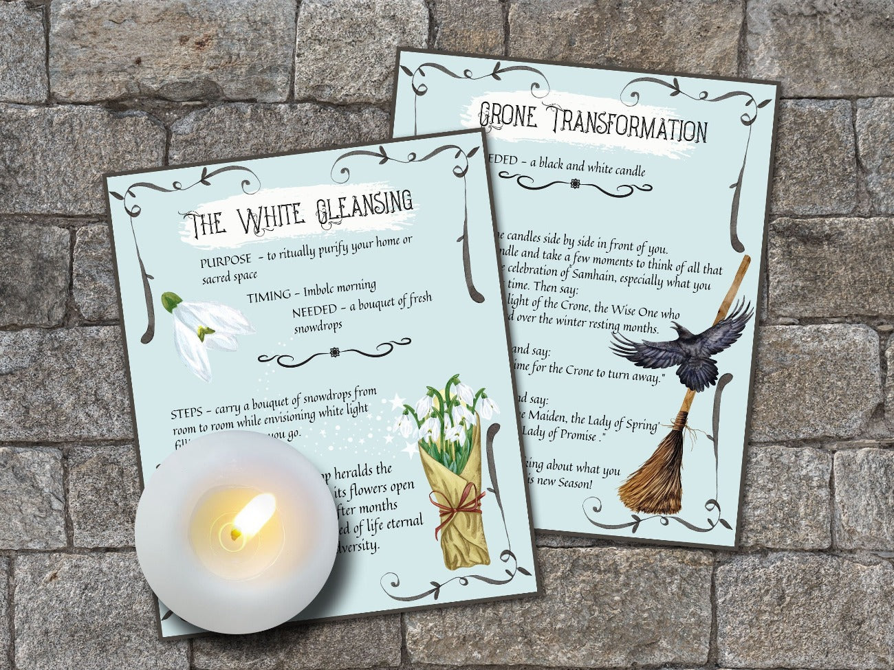 IMBOLC SPELL CARDS, The White Cleansing and Crone Transformation Cards - Morgana Magick Spell
