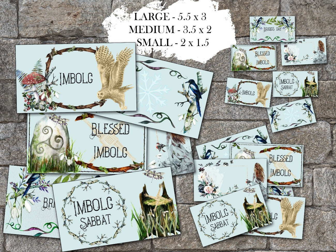 IMBOLC LABELS, 6 Sabbat Printables come in three sizes small, medium and large - Morgana Magick Spell