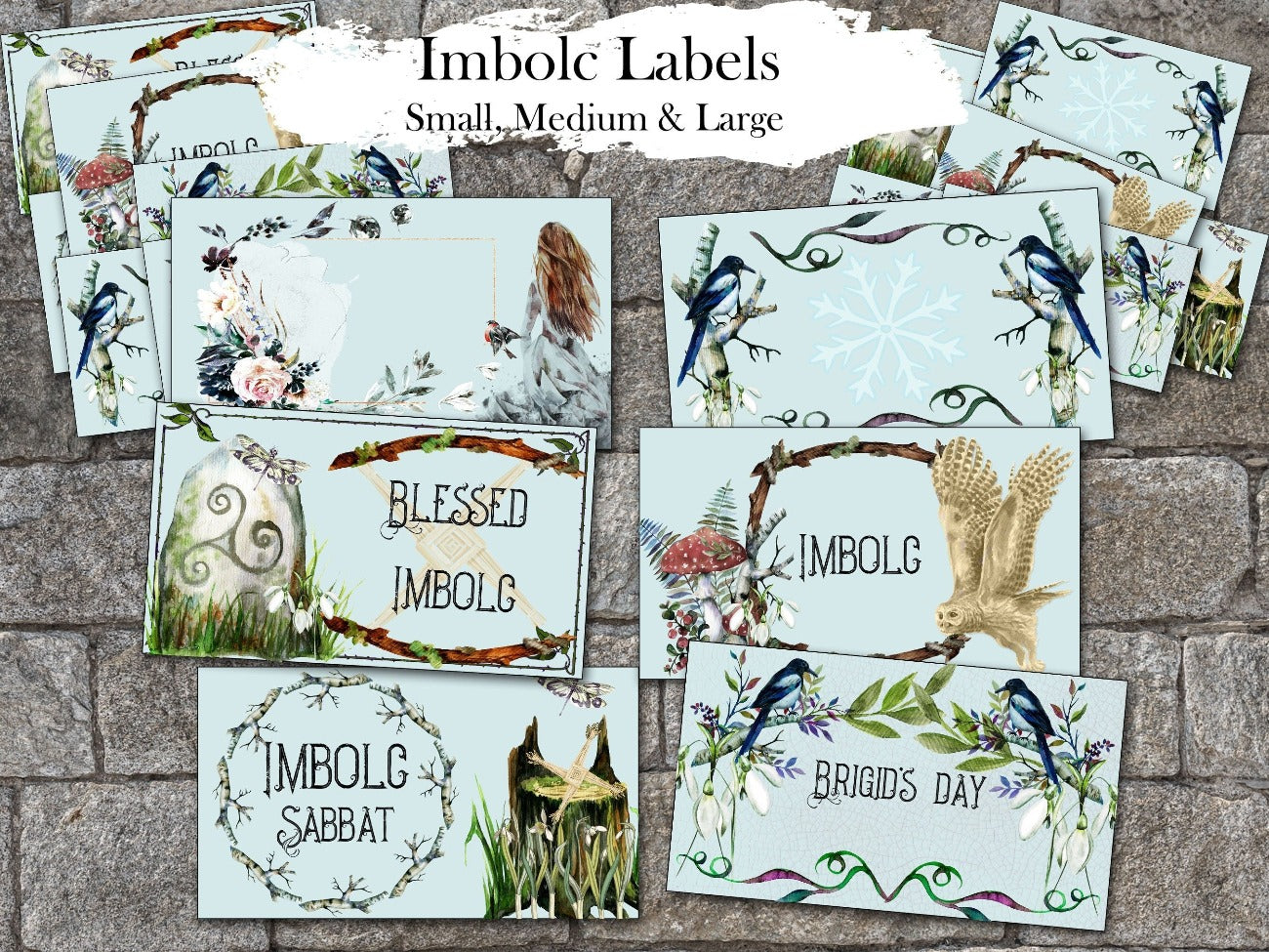 IMBOLC LABELS, 6 Sabbat Printables for Witchcraft Rituals & Spells, Wicca Snowdrop Tags, Candlemas Altar Blessing, Goddess Brigid Gift Tags - Morgana Magick Spell