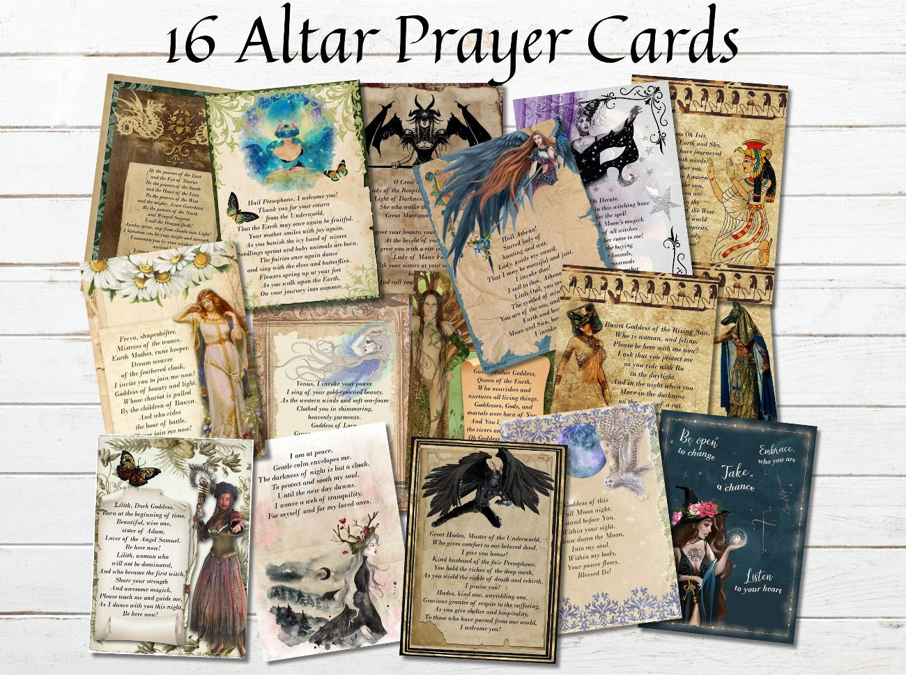 ALTAR PRAYER CARDS – 16 Wicca Pagan Deity Cards, Gratitude and Affirmations, Guidance and Spiritual Growth, Divine Goddess Inspiration - Morgana Magick Spell