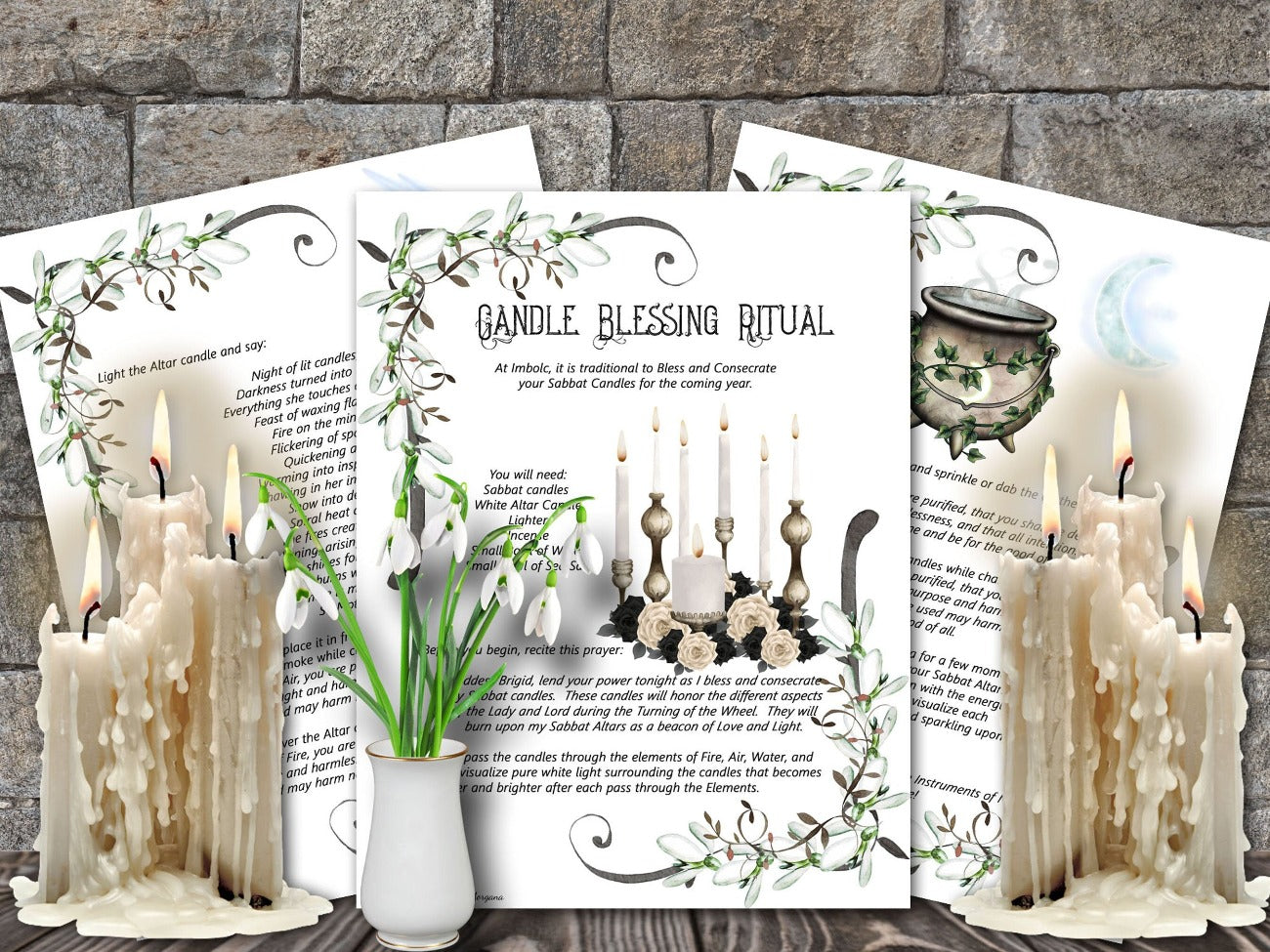 IMBOLC BUNDLE, Candle Blessing Ritual 3 pages - Morgana Magick Spell