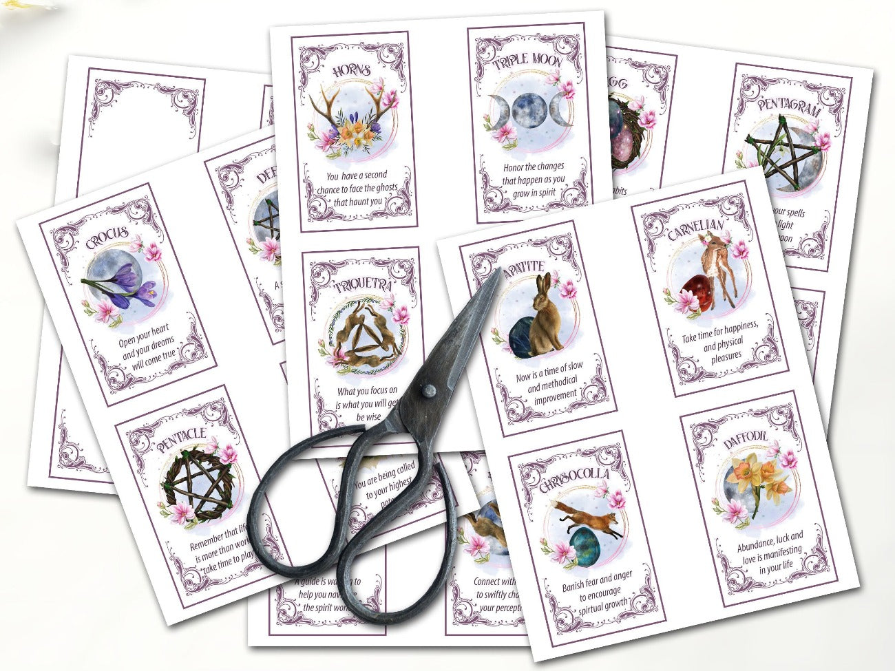OSTARA ORACLE CARDS, Printable Tarot Messages, 5 printable sheets with four cards per sheet including backing cards - Morgana Magick Spell