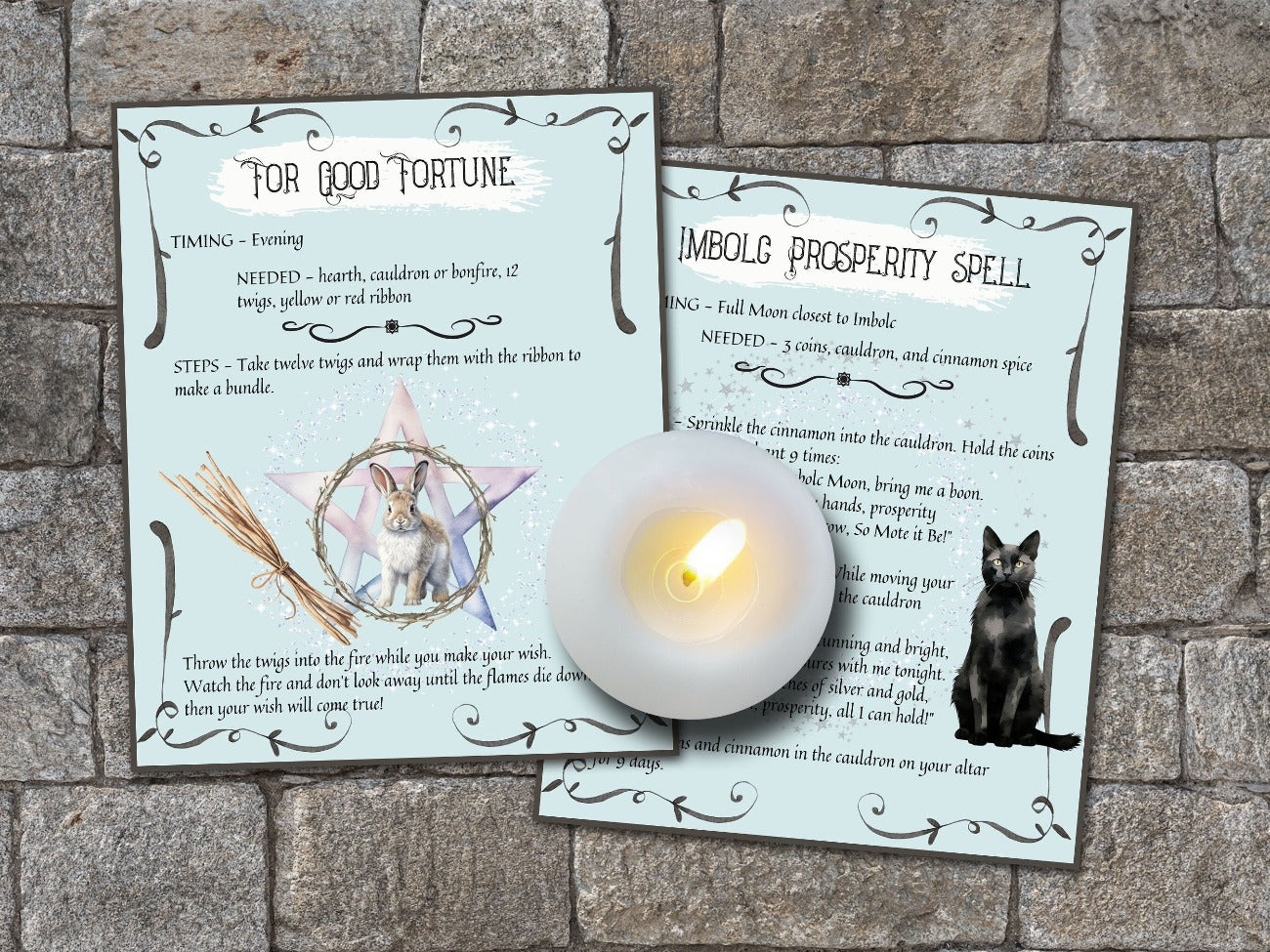IMBOLC SPELL CARDS, Good Fortune and Imbolc Prosperity Spell Cards - Morgana Magick Spell