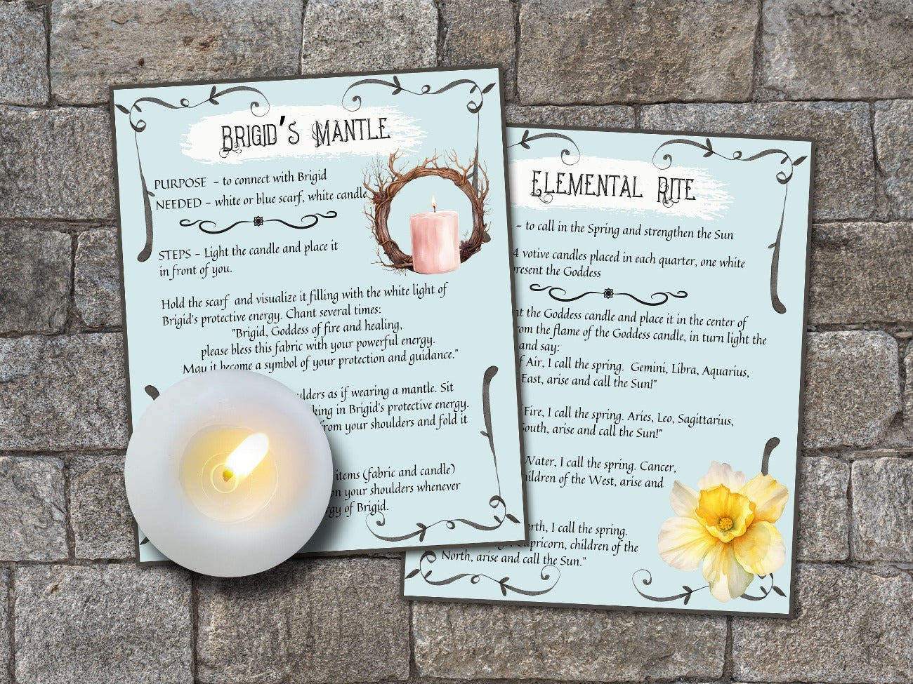 IMBOLC SPELL CARDS, Brigids Mantle and Elemental Rite Cards - Morgana Magick Spell