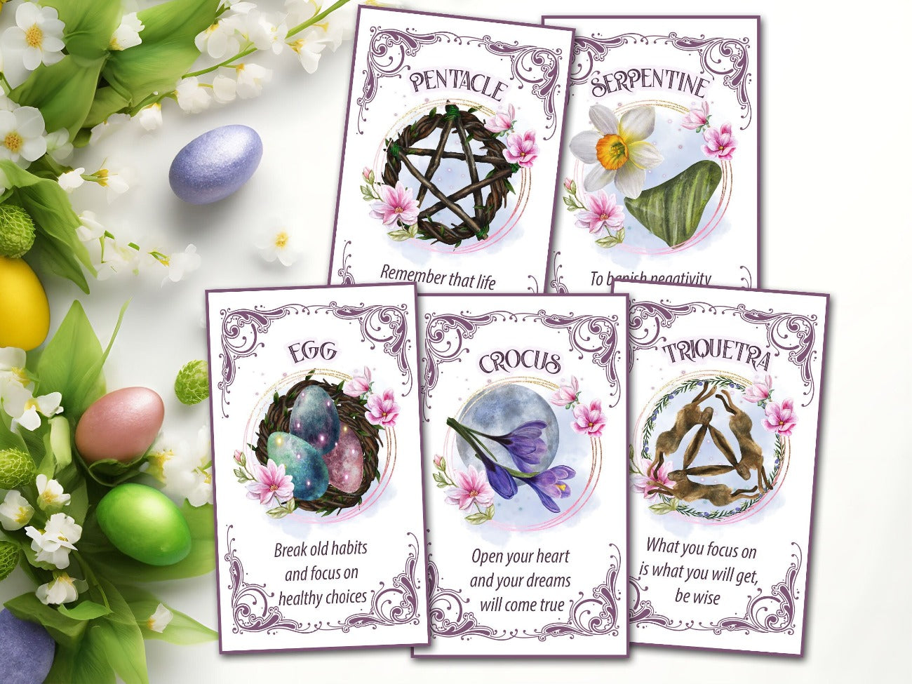 OSTARA ORACLE CARDS, Printable Tarot Messages, Pentacle, Serpentine, Egg, Crocus and Triquetra Cards - Morgana Magick Spell