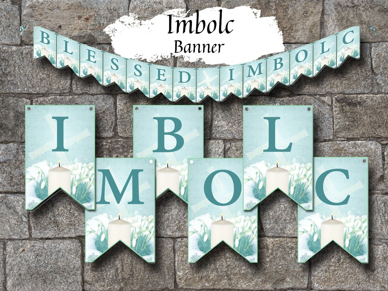 IMBOLC BANNER Bunting, Flags Decoration, Blessed Imbolc Banner, Imbolc Altar Flags, Candlemas Bunting, Printable DIY Wicca Sabbat Craft - Morgana Magick Spell
