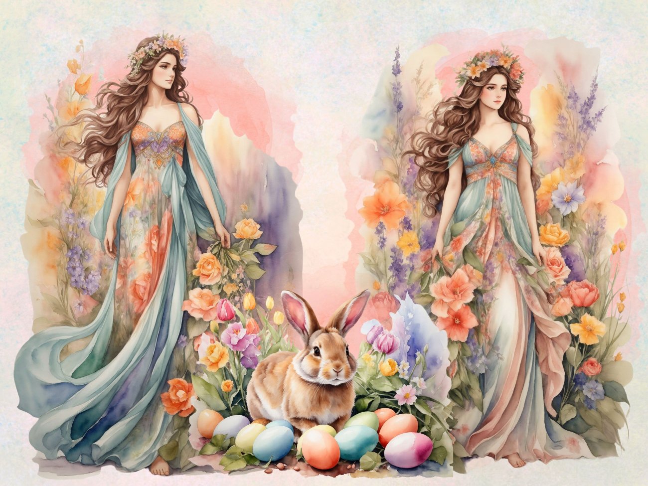 OSTARA GODDESS CLIPART, Fantasy Easter Spring Graphics, Equinox Sabbat Grimoire, Watercolor Art, Commercial Use, Goddess Gift, 27 pngs - Morgana Magick Spell