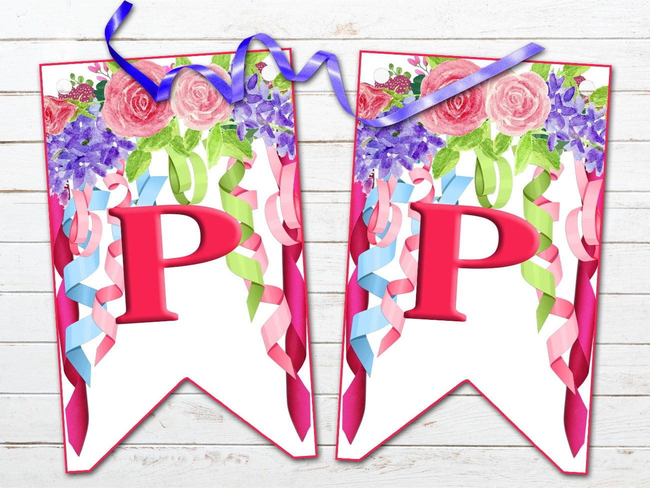 BELTANE BANNER, Pagan Altar Garland Decoration, P & P, each flag has pastel ribbons and flowers in colors of pink, mauve, green and blueoon a white background - Morgana Magick Spell