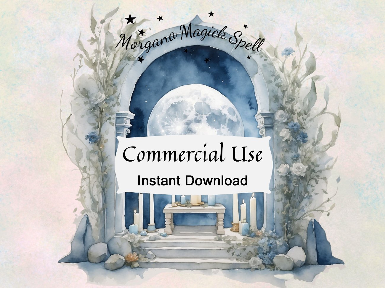 MOON GODDESS CLIPART, Commercial Use, Fantasy Wicca Graphics, Digital Moon Art, 23 png transparent files, Watercolor Divine Feminine Bundle - Morgana Magick Spell