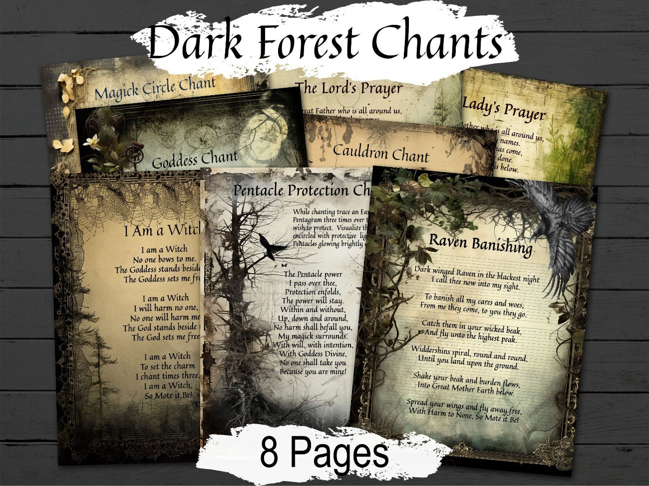 DARK FOREST CHANTS, Forest Spirit, Enchanted Woodland Papers, Printable Pagan Wicca Witch Spellbook pages, Cast a Circle, Protection Spell - Morgana Magick Spell