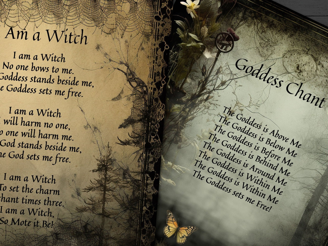 DARK FOREST CHANTS, Closeup view of I am a Witch and Goddess Chants - Morgana Magick Spell