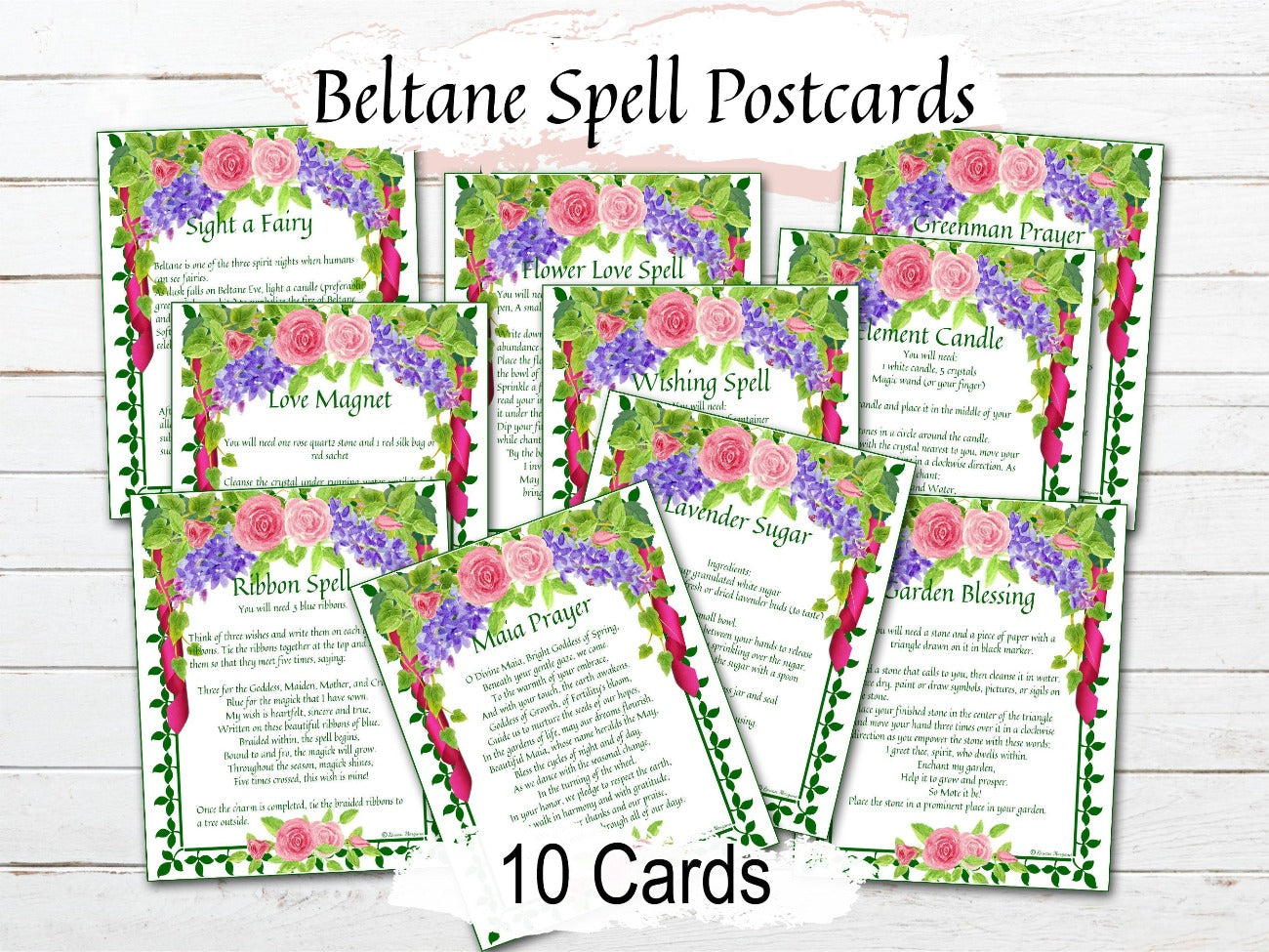 BELTANE SPELL CARDS, Enchanting Spells, Unlock the Magic of Spring, 10 Printable Postcards, Wicca Sabbat Altar, Pagan May Day Gift - Morgana Magick Spell