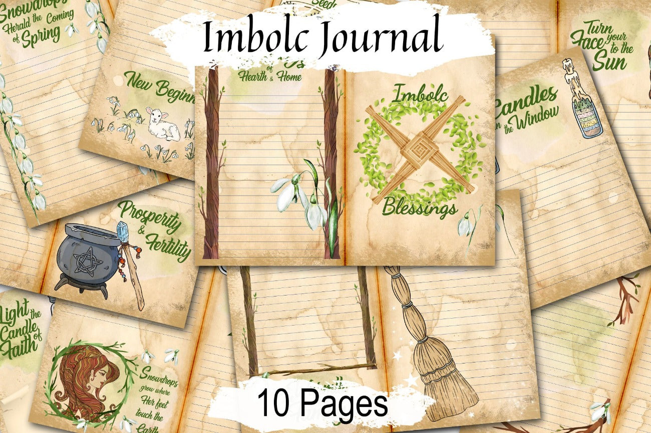 IMBOLC JUNK JOURNAL Kit 10 Pages, Celebrate beginning of Spring and Nature&#39;s rebirth, write your daily reflections in the printable pages - Morgana Magick Spell