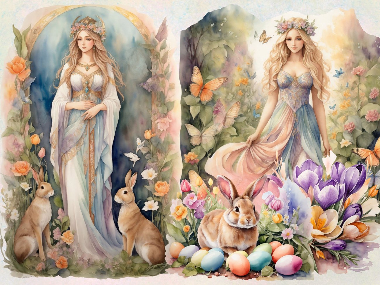 OSTARA GODDESS CLIPART, Fantasy Easter Spring Graphics, Equinox Sabbat Grimoire, Watercolor Art, Commercial Use, Goddess Gift, 27 pngs - Morgana Magick Spell