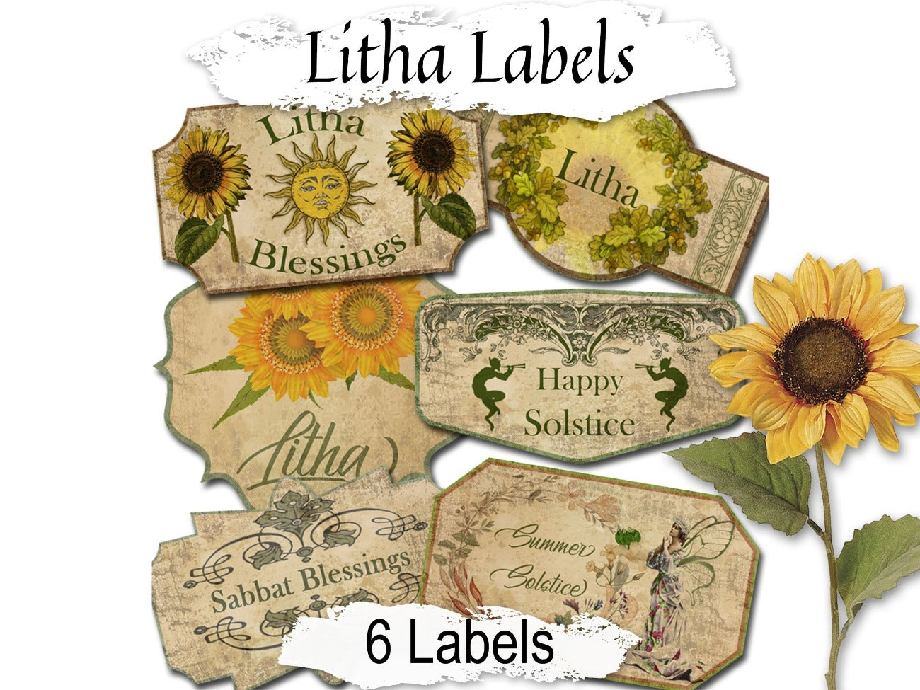 LITHA LABELS, 6 Printable Tags - 2 sizes, Use them for Rituals, Spells, Gifts and Sabbat Blessings - Morgana Magick Spell