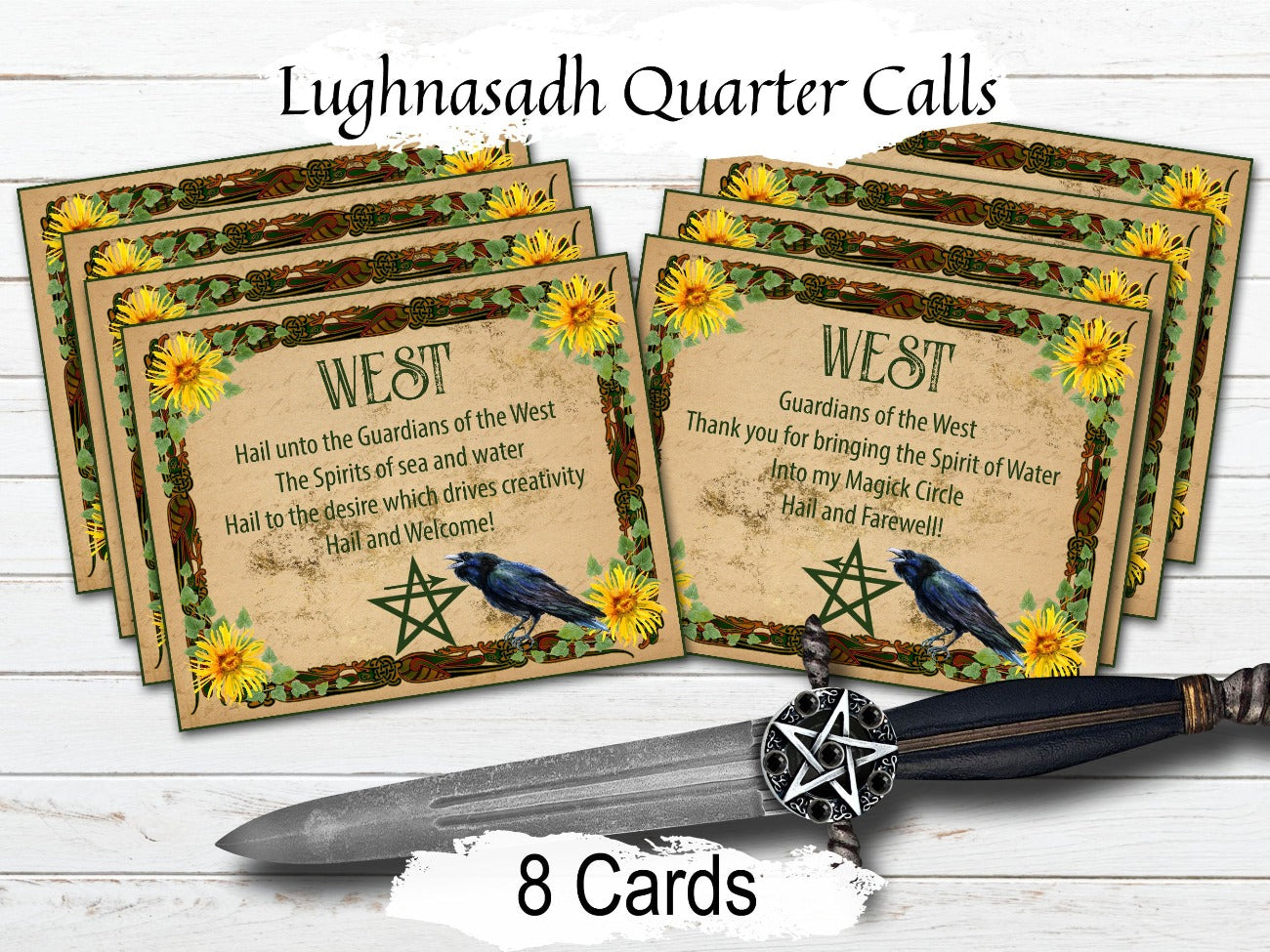 LUGHNASADH CALL the QUARTERS, 8 Printable Cards, Call the Elementals, Make Sacred Space, Wicca Cast a Magic Circle, Pentacle Spellbook - Morgana Magick Spell