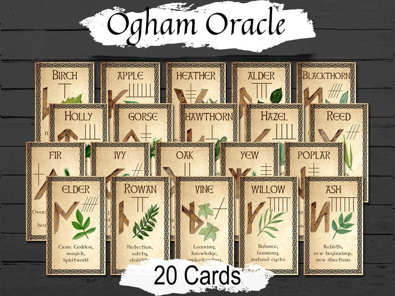 OGHAM ORACLE CARDS, A Magical Tool for Divination and Connection with Nature, Printable Druid Inspirational Celtic Tree Alphabet Tarot - Morgana Magick Spell