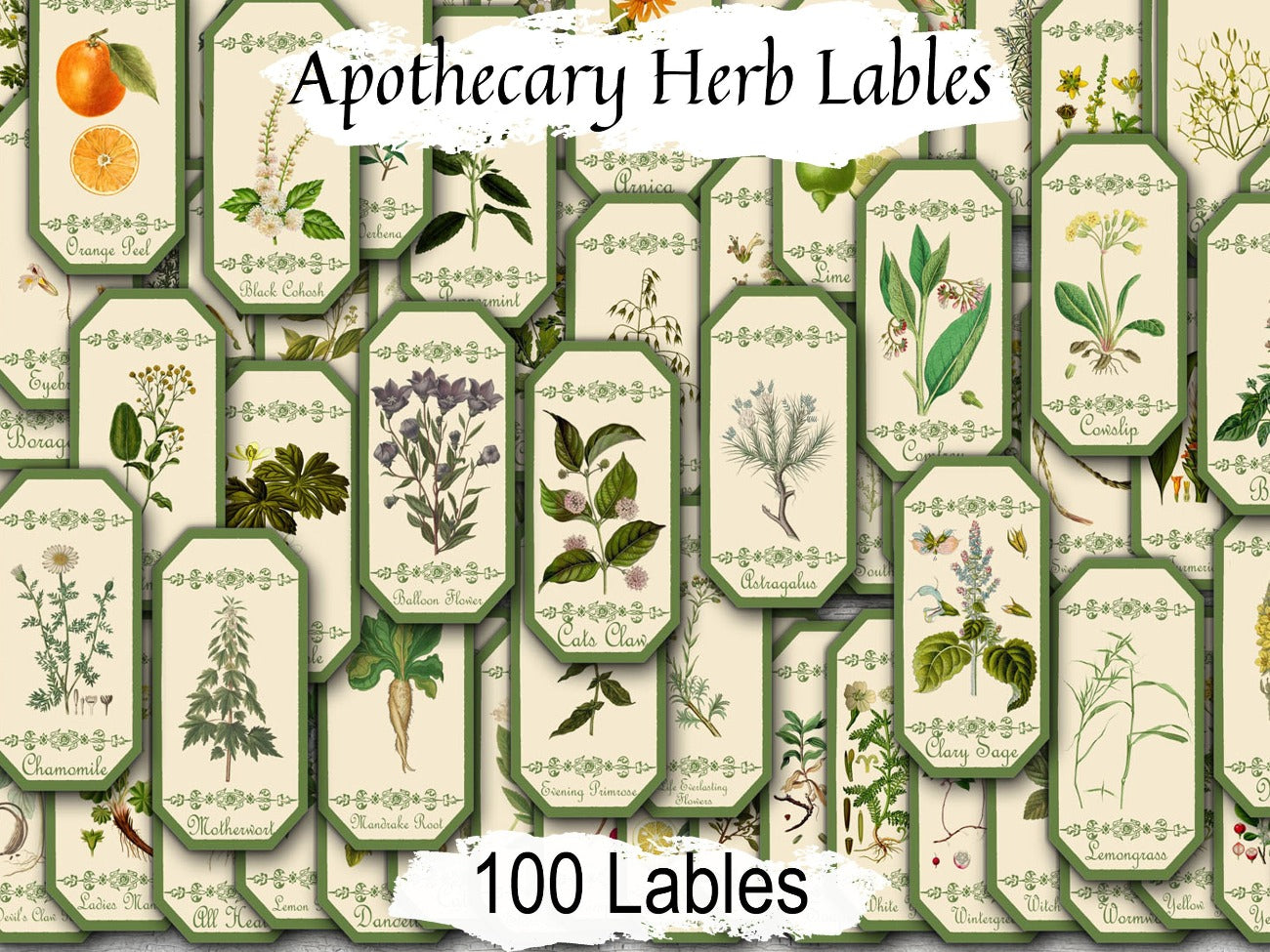 100 APOTHECARY LABELS Bundle, Witchcraft Tags, Spice Botanical Labels, Printable Labels, Kitchen Witch Wicca, Green Witch Organize herbs - Morgana Magick Spell