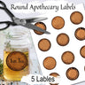 ROUND APOTHECARY LABELS, 5 Labels 2 sizes, Printable Potion Labels for Spells and Herbs, Aromatherapy Bottle Tags