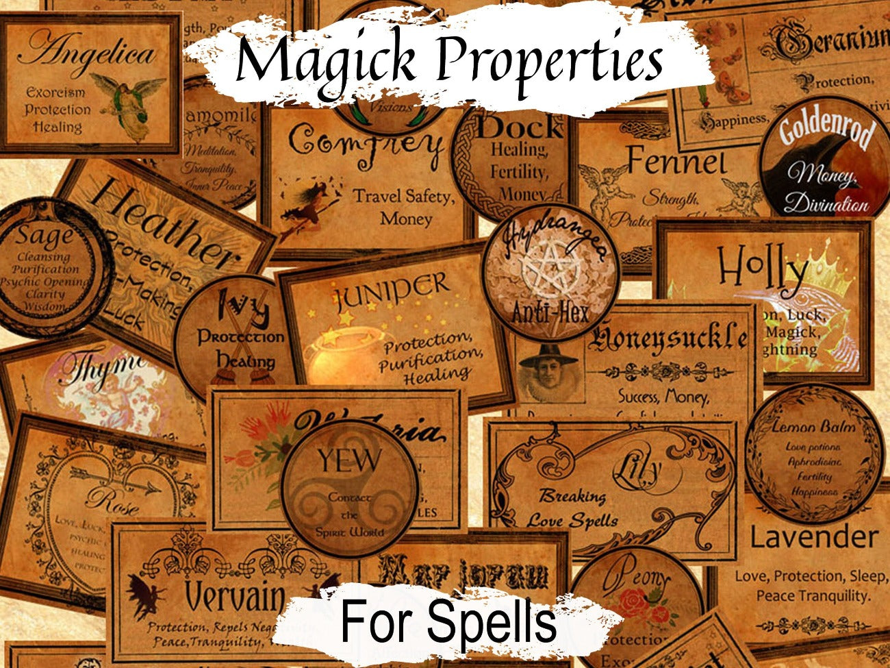 70 WITCHCRAFT LABELS, 2 sizes Large & Small, Wicca Witch Herbs and their Magickal Uses, Apothecary Herb Labels, Potion Spell Spice Labels - Morgana Magick Spell