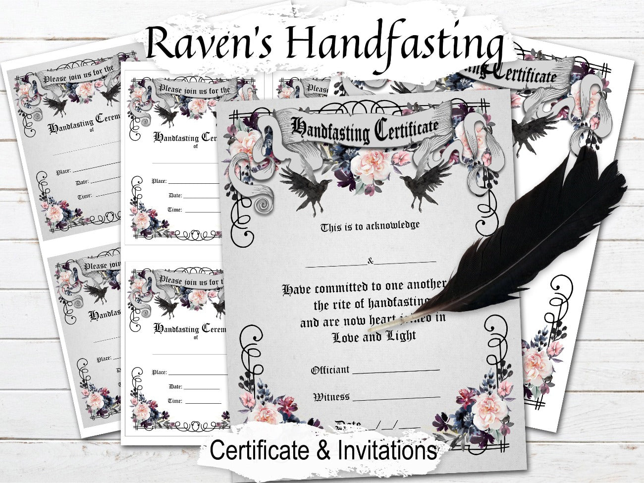 RAVENS HANDFASTING, Printable Pagan Wicca Certificate & Invitation - Morgana Magick Spell