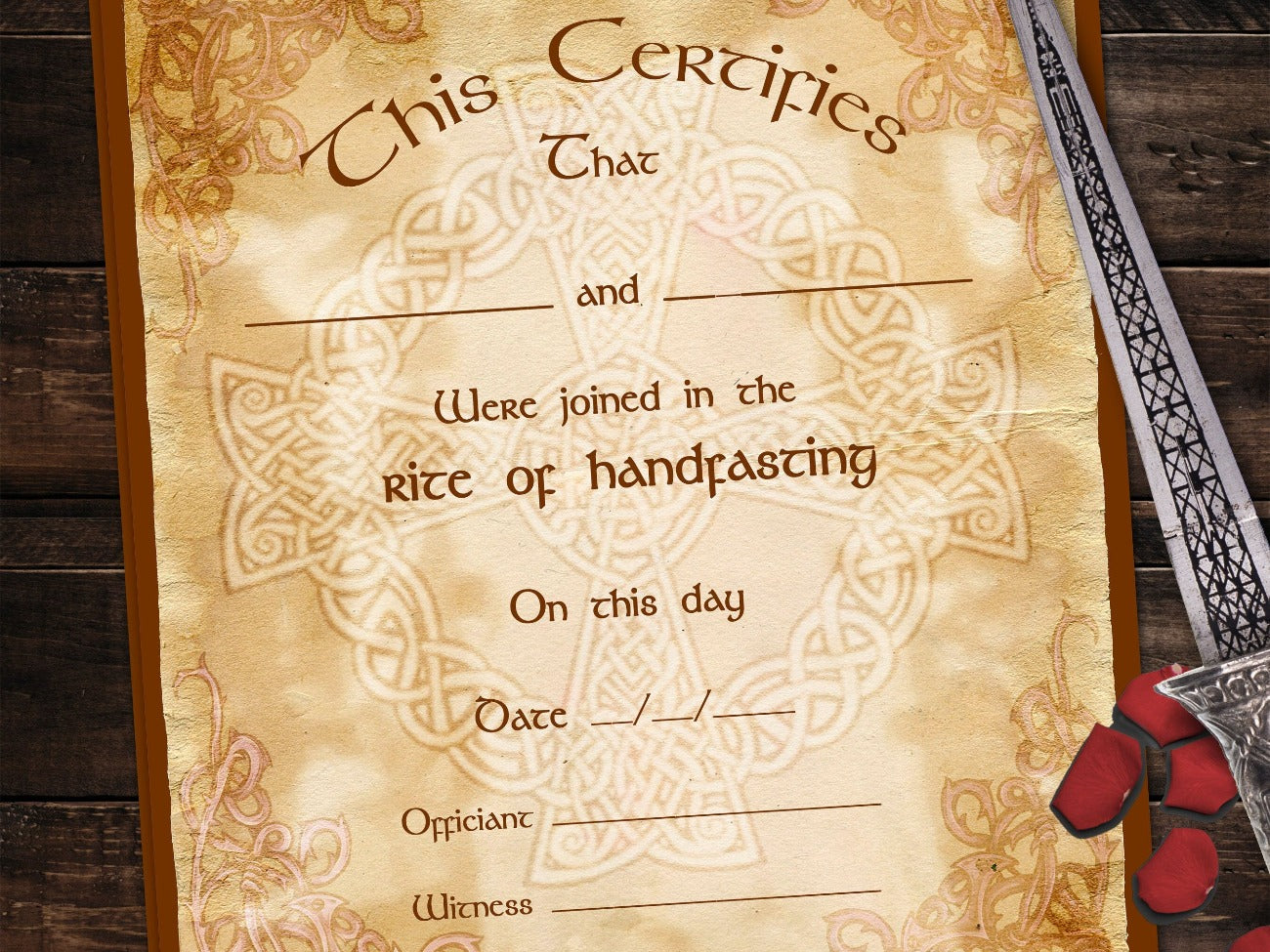 CELTIC HANDFASTING CERTIFICATE, Printable Instant Download,  8.5  x 11 inches  - Morgana Magick Spell