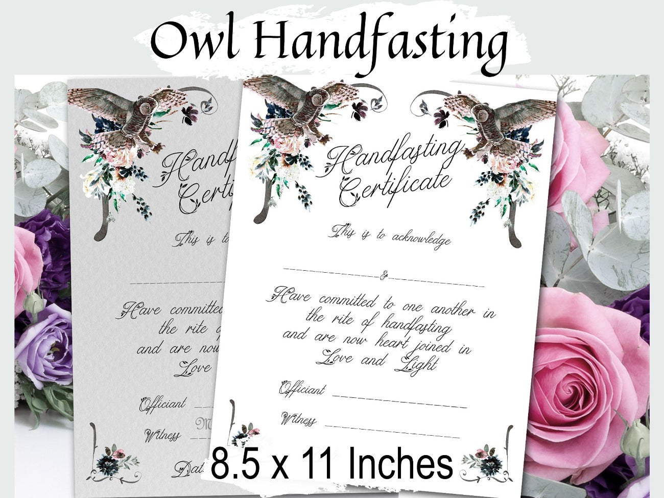 OWL HANDFASTING CERTIFICATE, Printable Wicca Pagan Wedding Certificate, Pagan Marriage Ritual, Jump the Broom, Witchcraft Cord Binding Vows - Morgana Magick Spell