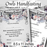 OWLS HANDFASTING CERTIFICATE, Printable Instant Download, 8.5&quot; x 11&quot; Comes with a grey textured background and a white background -Morgana Magick Spell