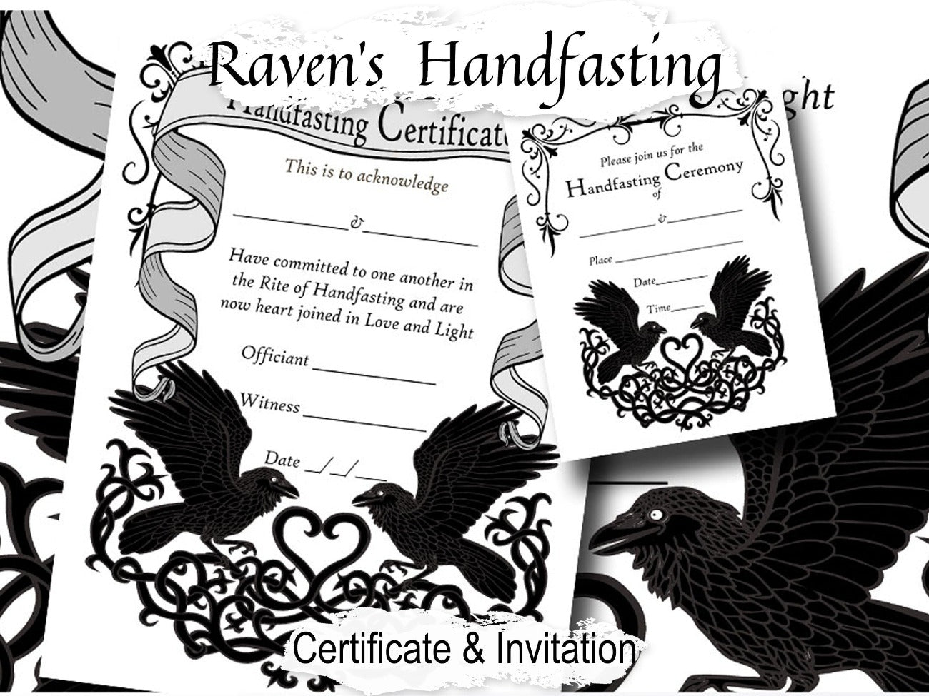 HANDFASTING CERTIFICATE & INVITATION, Printable Raven Love, Wicca Pagan Wedding Ceremony Certificate, Marriage Parchment, Cords and Vows - Morgana Magick Spell