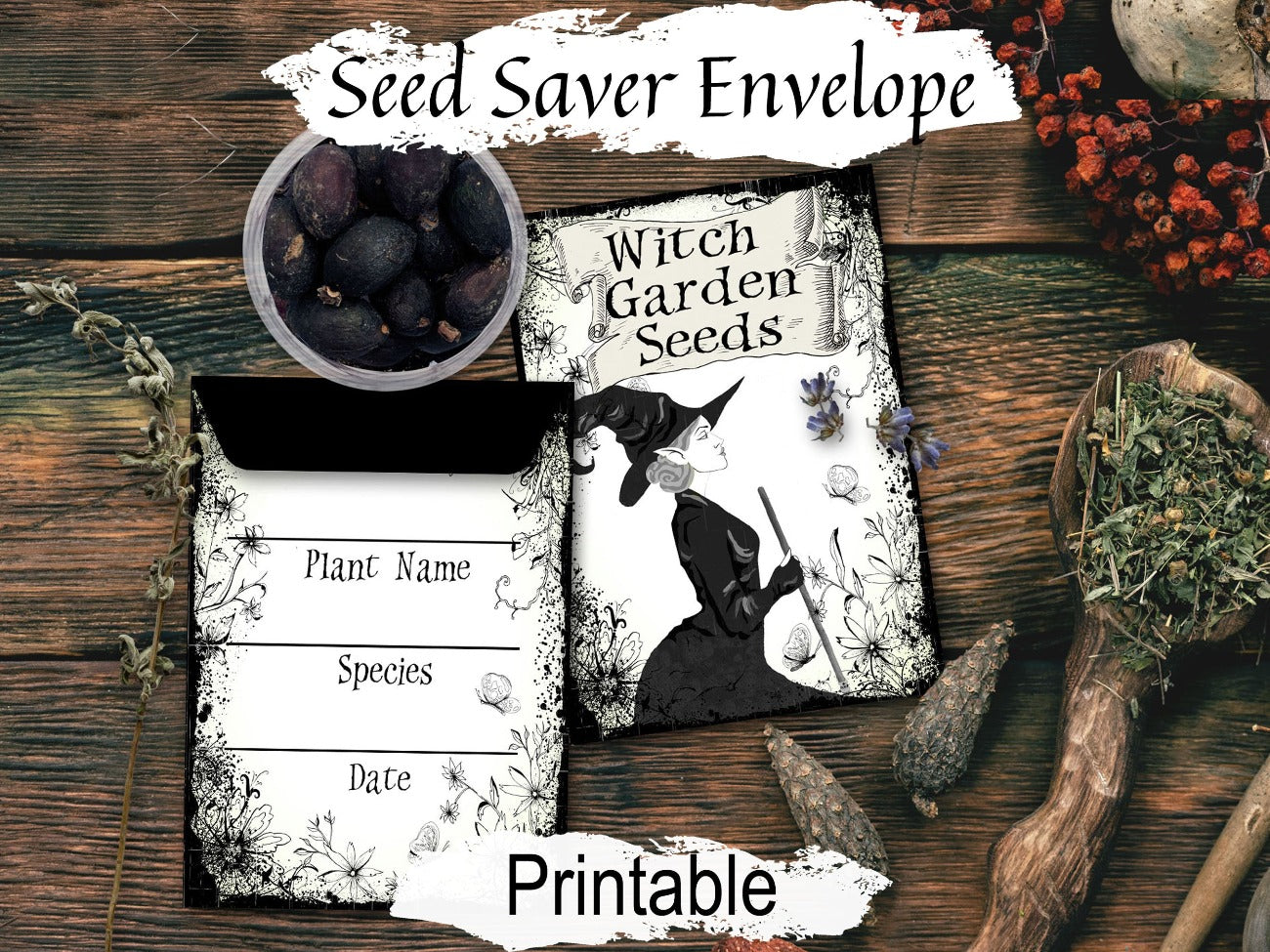 SEED SAVER ENVELOPES, Witchs Garden Envelopes, Wicca Witchcraft Seed Saving Printable Packets, Seed Envelopes, Pagan Garden Seed Saving - Morgana Magick Spell
