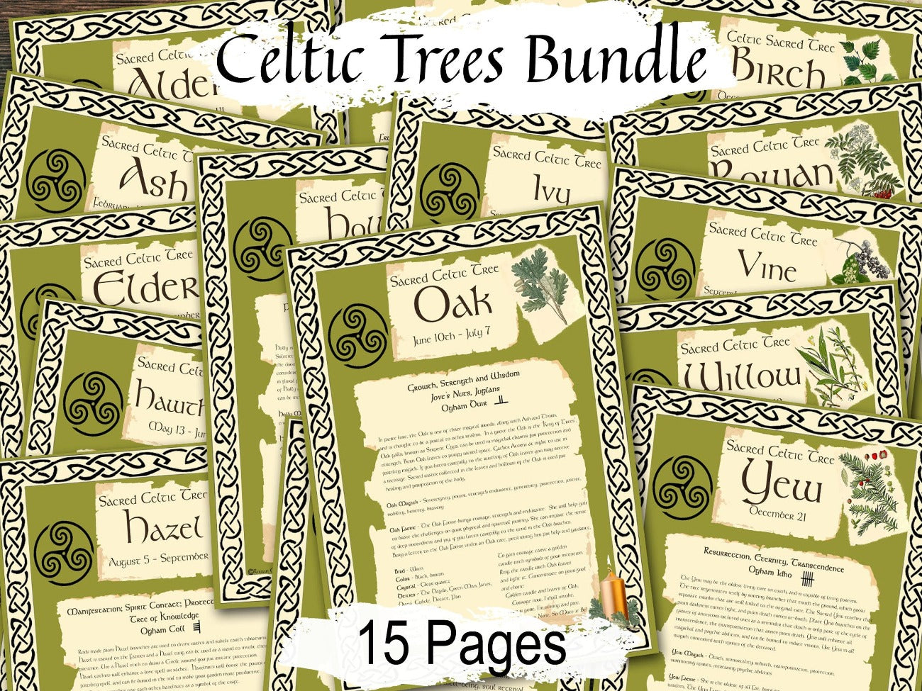 CELTIC TREES Bundle 15 Pages, Wicca Witchcraft Druid Tree Months, Celtic Tree Calendar, The Druids Calendar, Celtic Tree Month Ogham Lore- Morgana Magick Spell