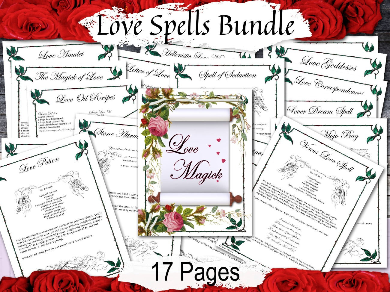 LOVE MAGIC BUNDLE 17 pages, Spells, Love Potions, Goddesses, Oils, Soul Mate, Lust and True Love, Witch Valentines Day Gift, Printable - Morgana Magick Spell