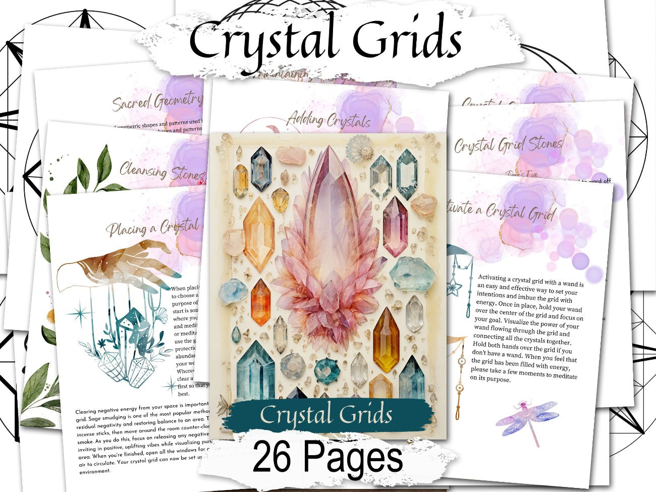 CRYSTAL GRID BUNDLE 26 pages, Printable Templates, Choosing Cleansing Charging Placing Activating Stones, Sacred Geometry Mantras Mandalas - Morgana Magick Spell