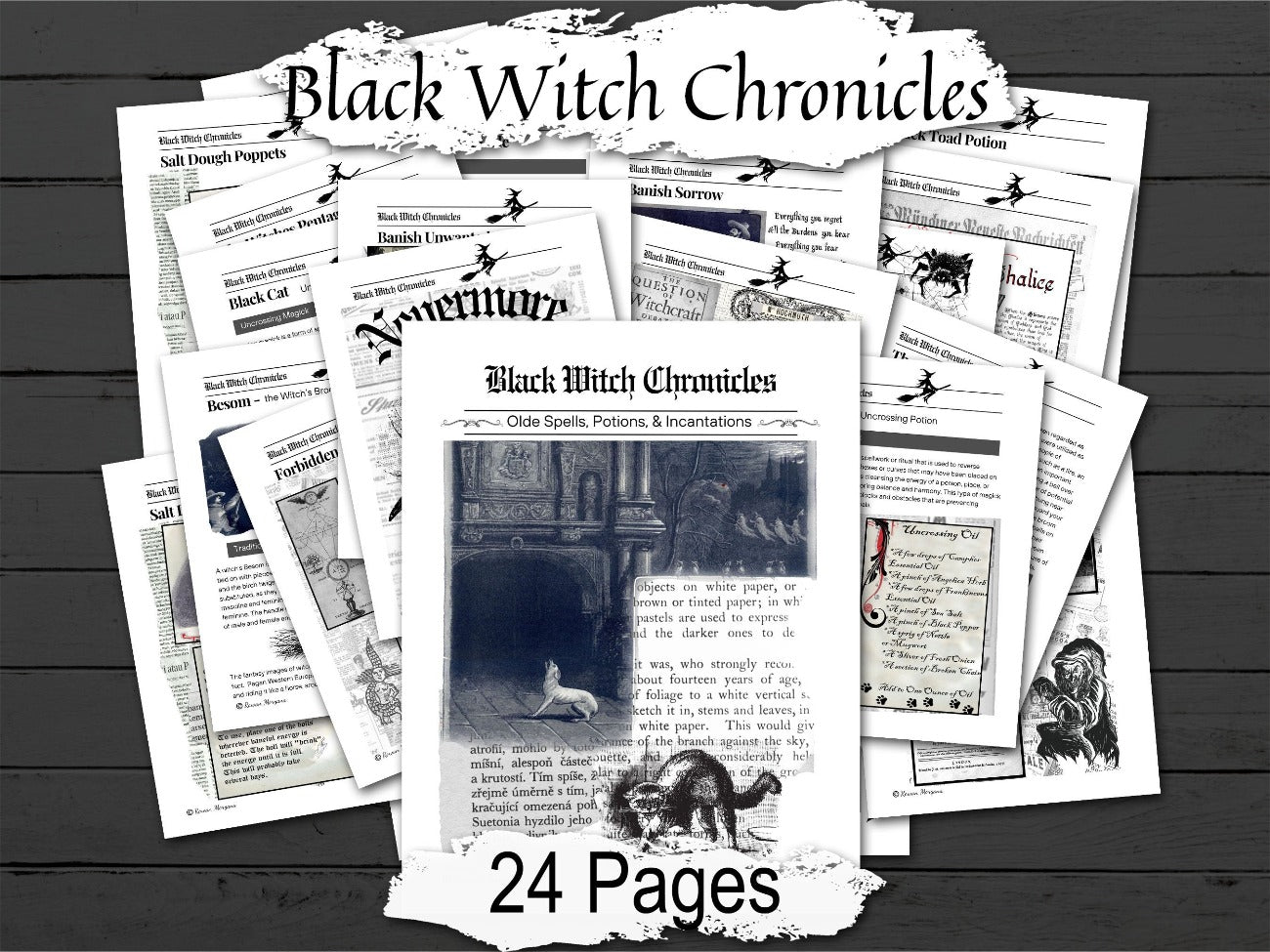 BLACK WITCH CHRONICLES, 24 pages, Olde Spells Potions, Incantations, Banish Spirits, Witchcraft belladonna flying oil, Besom and Chalice - Morgana Magick Spell