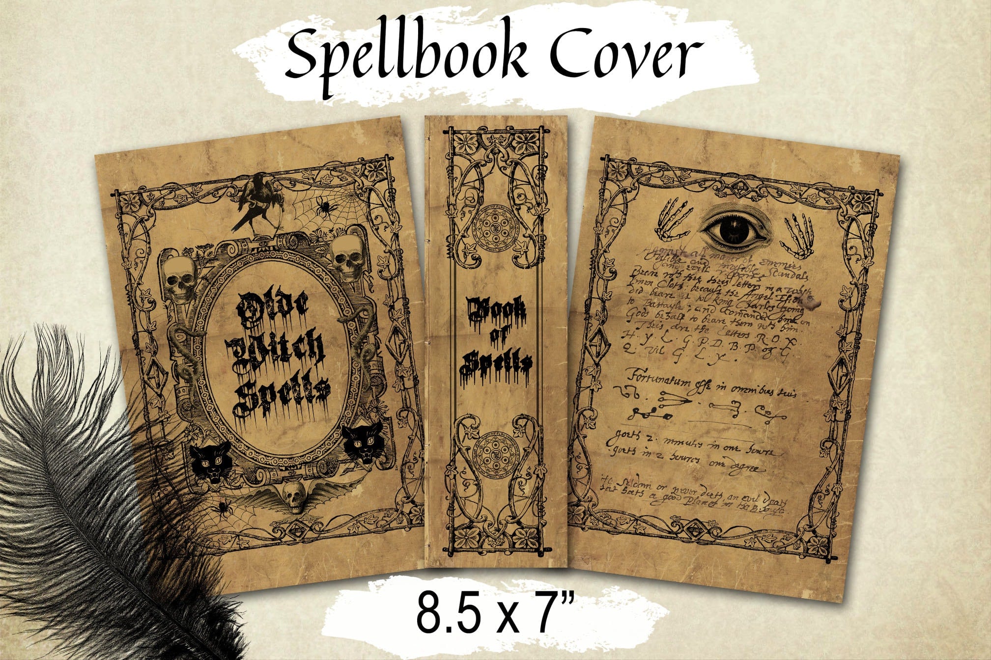 SPELL BOOK COVER, Old Witchcraft Printable Cover for Grimoire, Book of Shadows or Journal, Halloween Printable Junk Journal Cover Clip-Art - Morgana Magick Spell