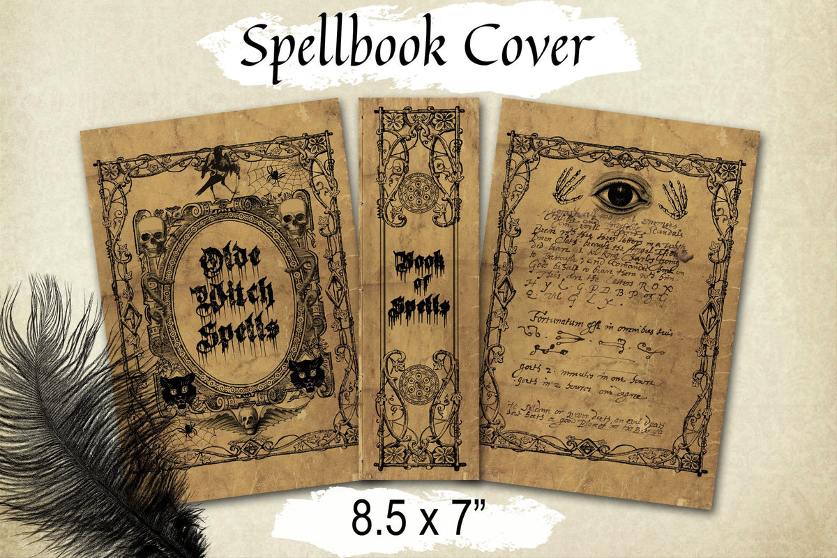 SPELL BOOK COVER, Old Witchcraft Printable Cover for Grimoire, Book of Shadows or Journal, Halloween Printable Junk Journal Cover Clip-Art - Morgana Magick Spell