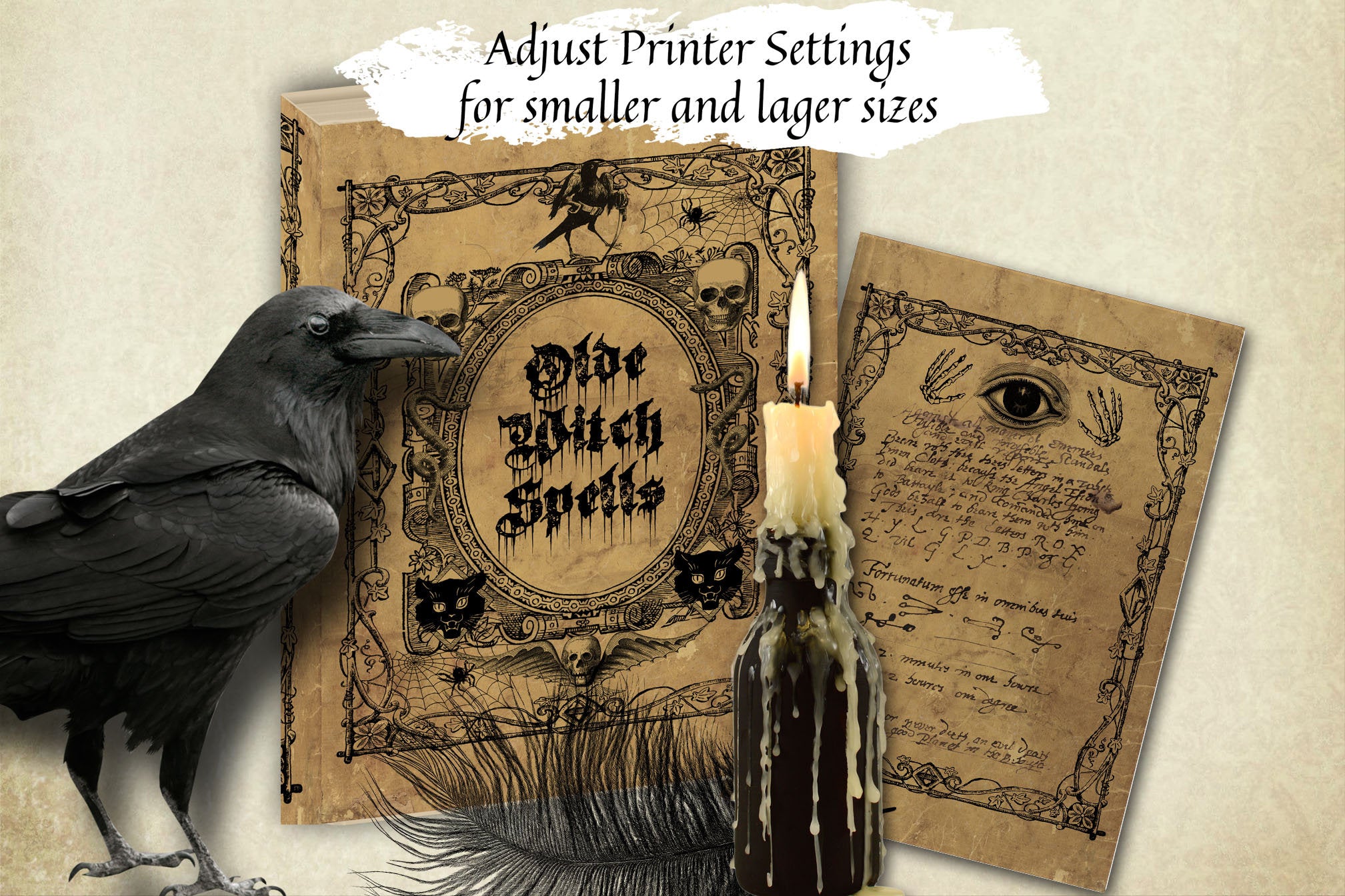 SPELL BOOK COVER, Old Witchcraft Printable Cover for Grimoire, Book of Shadows or Journal, Halloween Printable Junk Journal Cover Clip-Art - Morgana Magick Spell