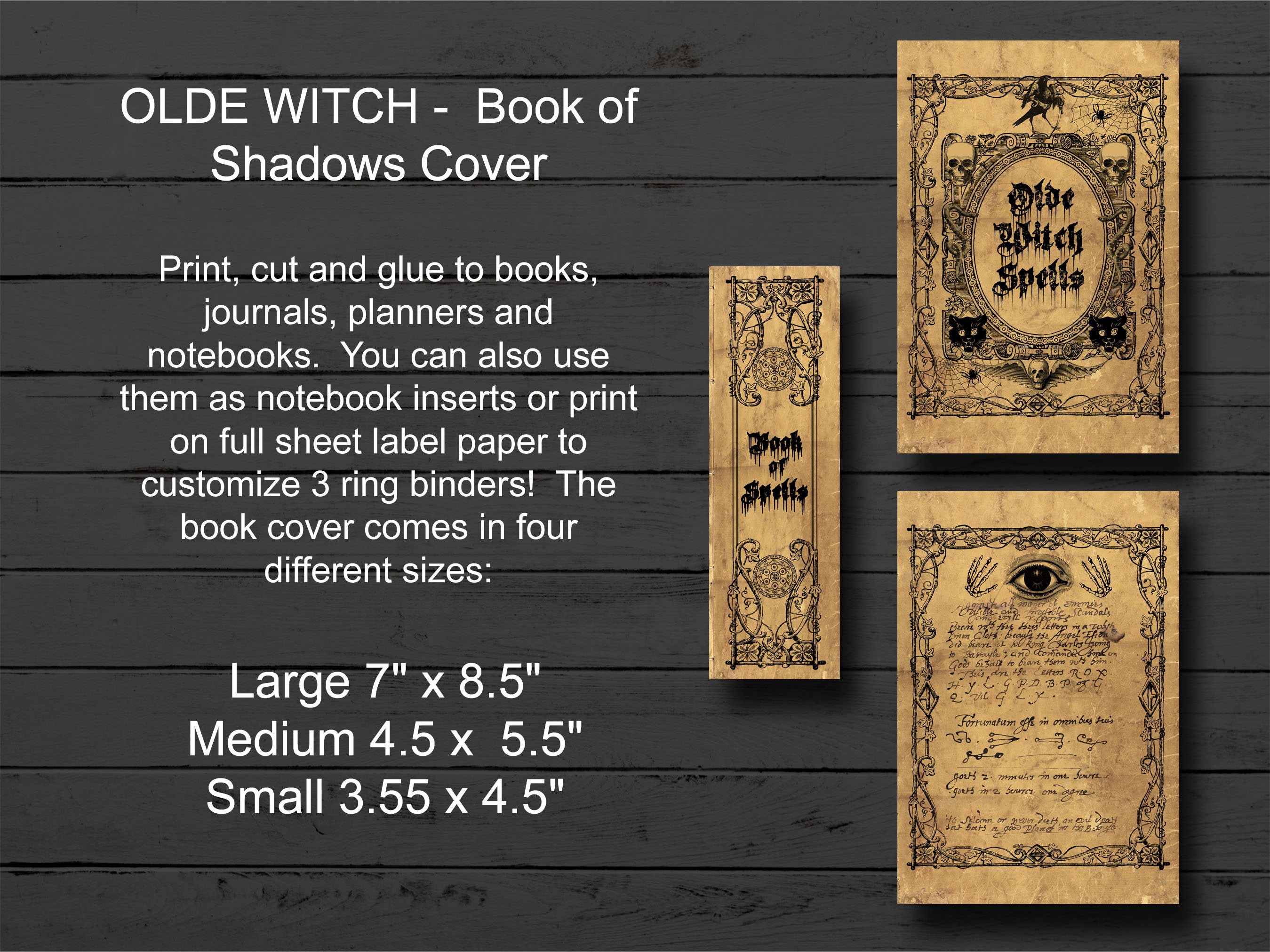 SPELL BOOK COVER Olde Witchcraft Style Printable Book of Shadows Cover