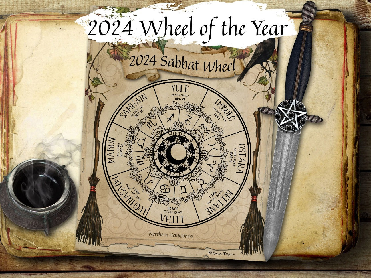 2024 WHEEL of the YEAR, Northern Hemisphere, Sabbat Calendar, Sabbat Dates, Wicca Witchcraft Wheel of the Year Printable, Pagan Witchy Gift - Morgana Magick Spell
