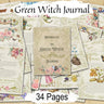 Green Witch Junk Journal Kit 34 pages, including labels and seed packages. Pretty vintage style pages with flowers, butterflies, recipes, spells, and incantations - Morgana Magick Spell