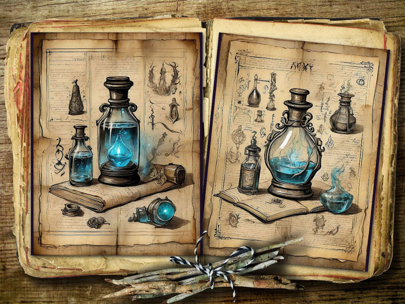 SPELLBOUND POTIONS, Junk Journal Pages, Apothecary Bottles, Fantasy Occult Magic Spellbook Kit, Witchy MagicGrimoire, Spellbook Printable - Morgana Magick Spell