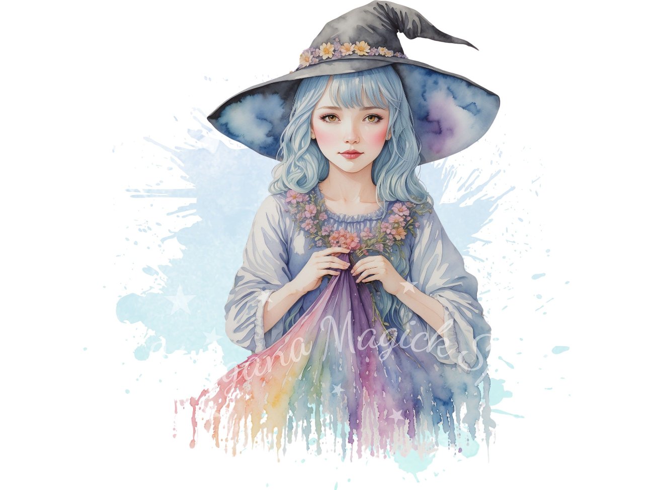 LIL BELTANE WITCHY, Commercial License Clipart, Fantasy Graphics, Pagan Sabbat, 7 png transparent files, Watercolor Witch Bundle, Witchy Art - Morgana Magick Spell