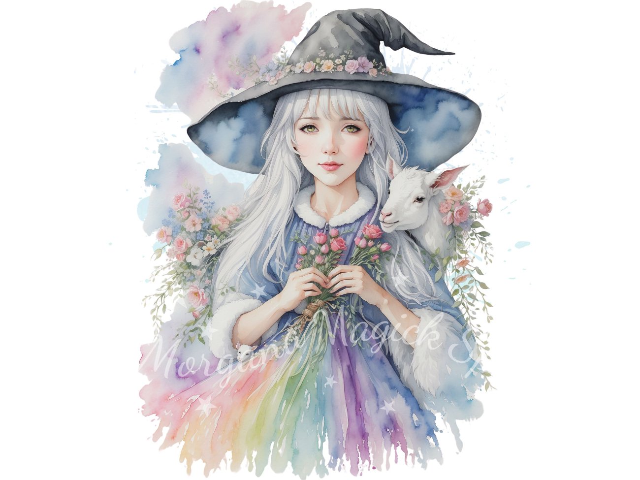 LIL BELTANE WITCHY, Commercial License Clipart, Fantasy Graphics, Pagan Sabbat, 7 png transparent files, Watercolor Witch Bundle, Witchy Art - Morgana Magick Spell