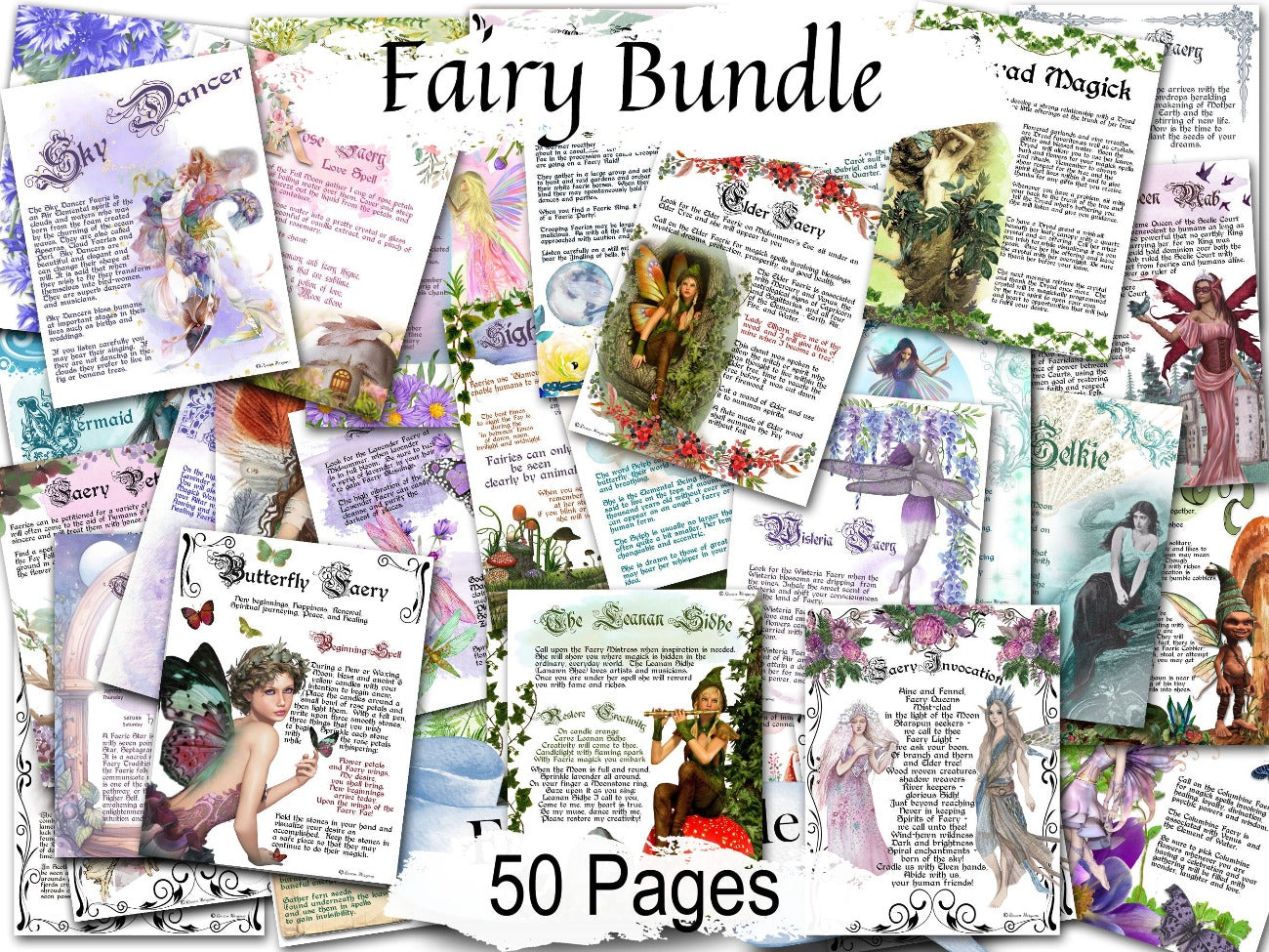 FAIRY BUNDLE 50 Pages, Enchanted Fairy Junk Journal, Faery Guide Gift and Lore, Fairy Wicca Witchcraft Printable Grimoire - Morgana Magick Spell