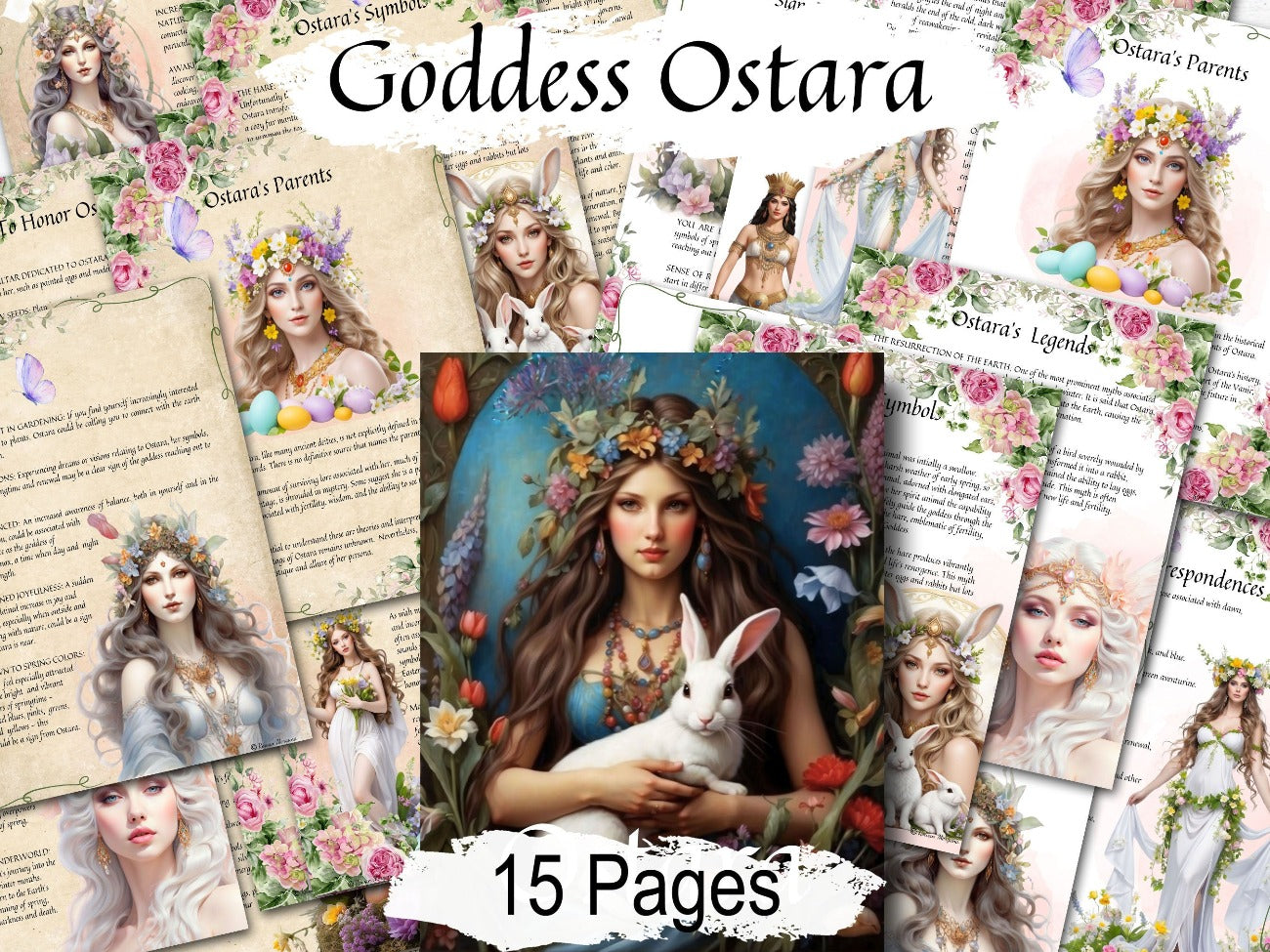 GODDESS OSTARA, 15 pages, Printable Germanic Goddess of Spring Transformation & Fertility, Eostra or Eastre, Spring Equinox Sabbat, Easter - Morgana Magick Spell