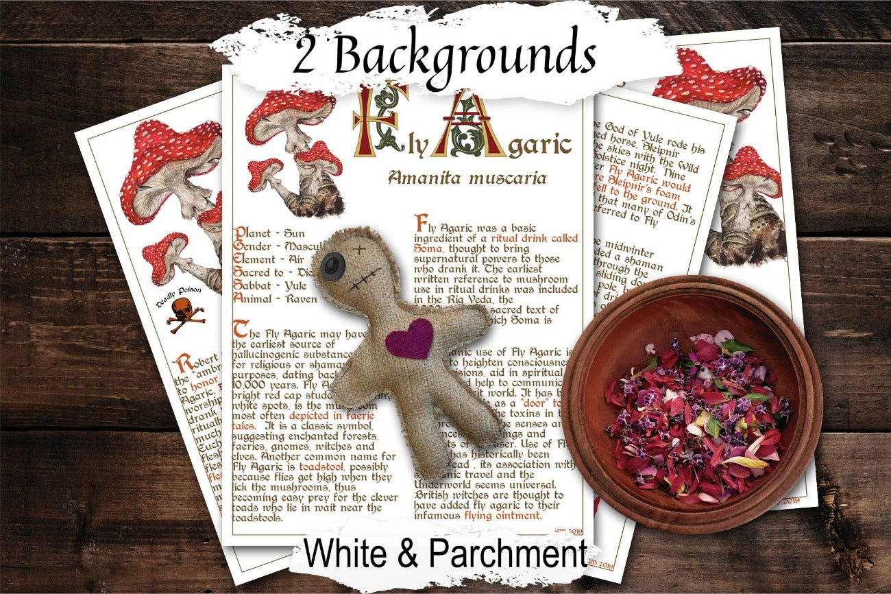FLY AGARIC BANEFUL Herb 4 pages, Grimoire Printable, Witchcraft Poisonous Plants & Herbs, Wicca Pagan Green Witch, Herbal Apothecary Magic- Morgana Magick Spell