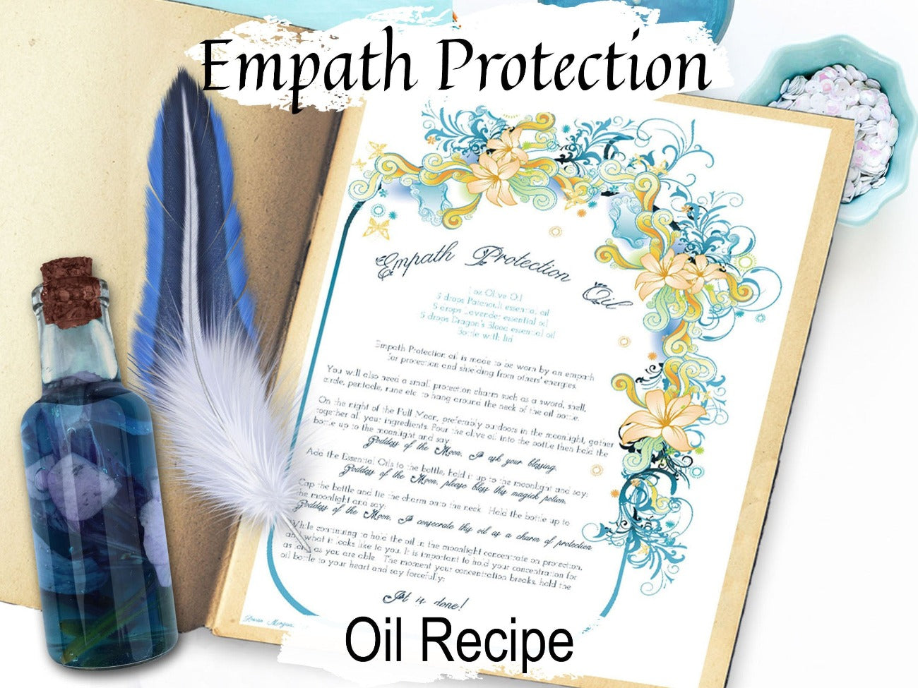 EMPATH PROTECTION OIL, hypersensitivity, protection oil blend, balance negative energy, protective shield, printable recipe, well-being - Morgana Magick Spell