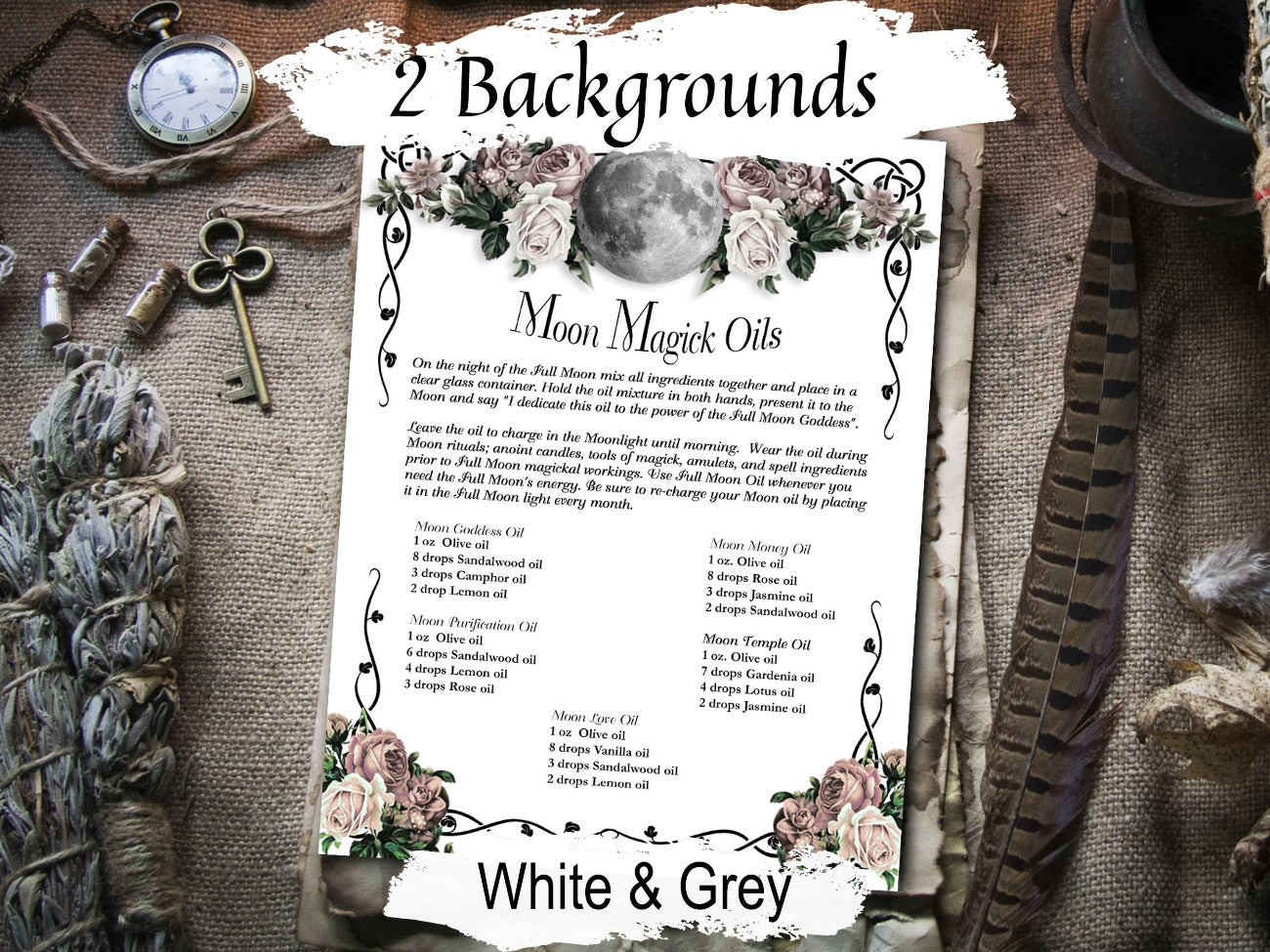 FULL MOON OIL Recipes, Lunar Magick Moon Goddess Oils, Wicca Moon Phase Aromatherapy to Draw Down the Moon, Moon Phase Essential Oil - Morgana Magick Spell